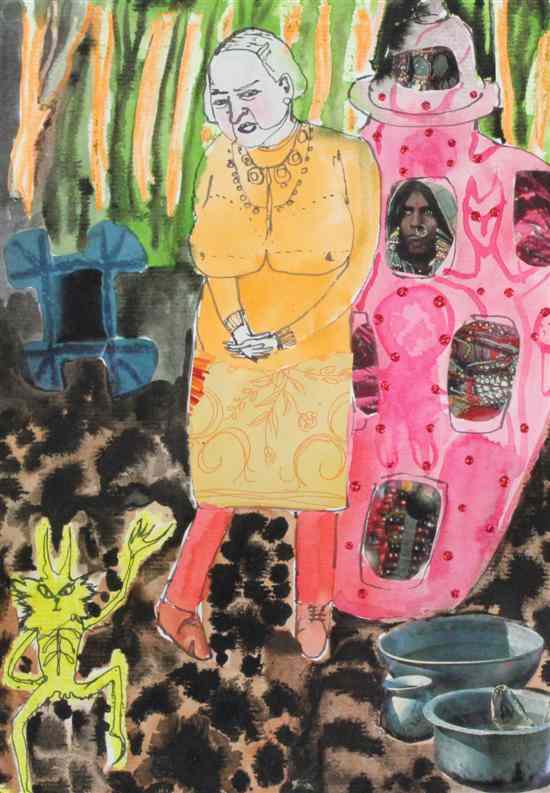 Appraisal: Grayson Perry - watercolour ink and collage Woman beside a