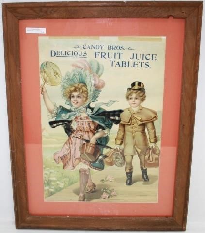 Appraisal: FRAMED EARLY TH CENTURY CANDY BROS DELICIOUSFRUIT JUICE TABLETS COLORED