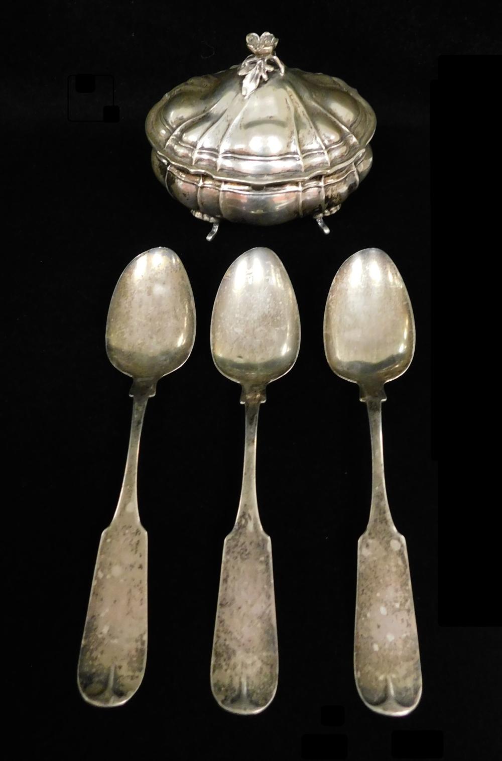 Appraisal: SILVER Four pieces including three th C spoons American maker