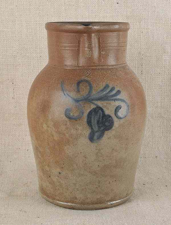 Appraisal: Pennsylvania two-gallon stoneware pitcher th c with cobalt decoration h