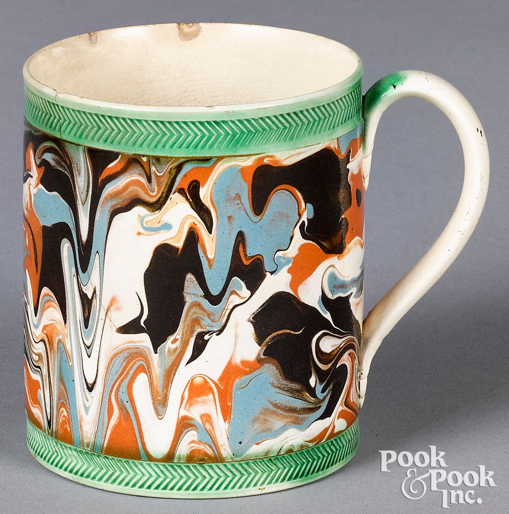 Appraisal: Mocha mug with marbleized glaze Mocha mug with marbleized glaze