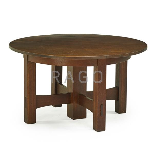 Appraisal: GUSTAV STICKLEY Five-leg dining table Condition Report Base has good