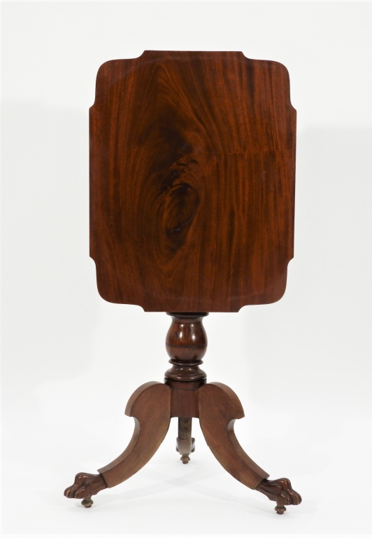 Appraisal: C NEW YORK MAHOGANY CLAW FOOT TILT TOP TABLE New