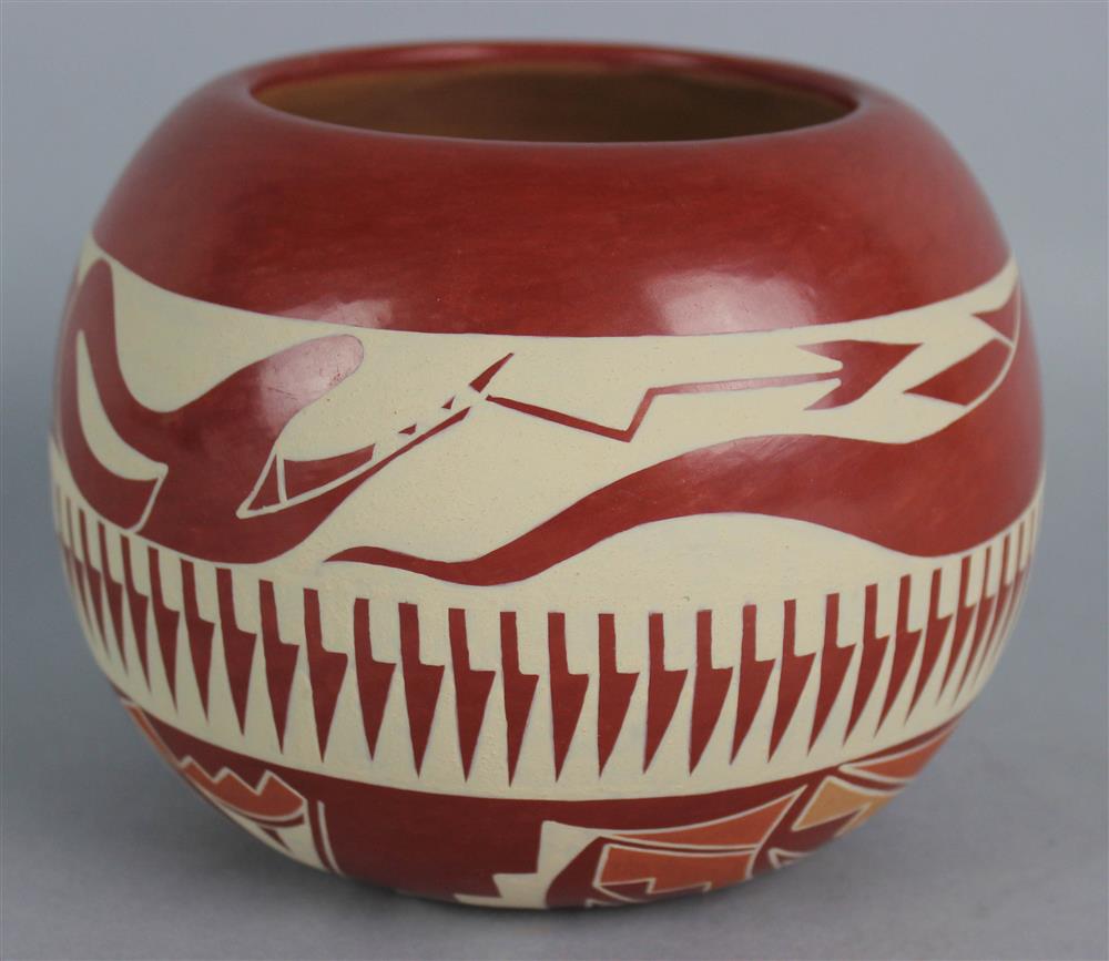 Appraisal: NATIVE AMERICAN POLYCHROME REDWARE POTTERY JAR circa Santa Clara Pueblo