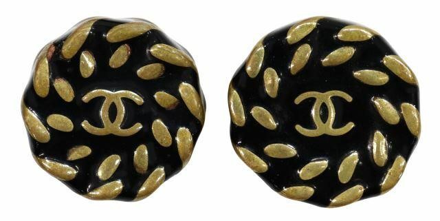 Appraisal: Vintage Chanel gold-tone metal clip-on button earrings from the Autumn