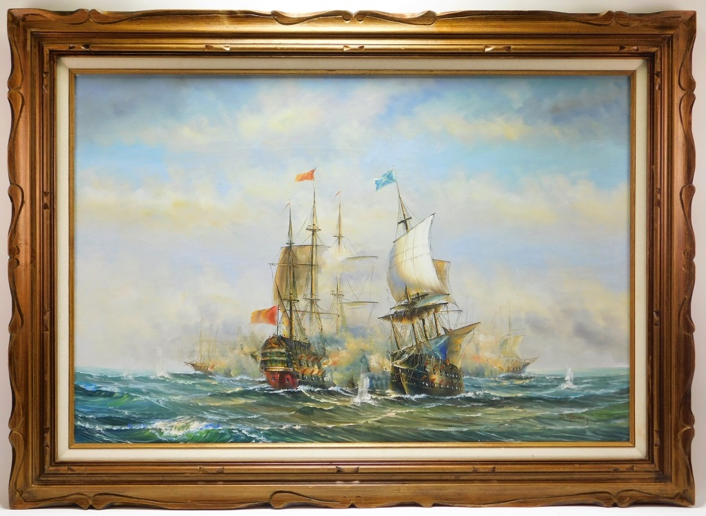 Appraisal: J HARVEY AFT JAMES HARDY NAVAL BATTLE PAINTING United States