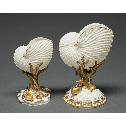 Appraisal: Two Royal Worcester shell-on-coral vases and c decorated in bronze