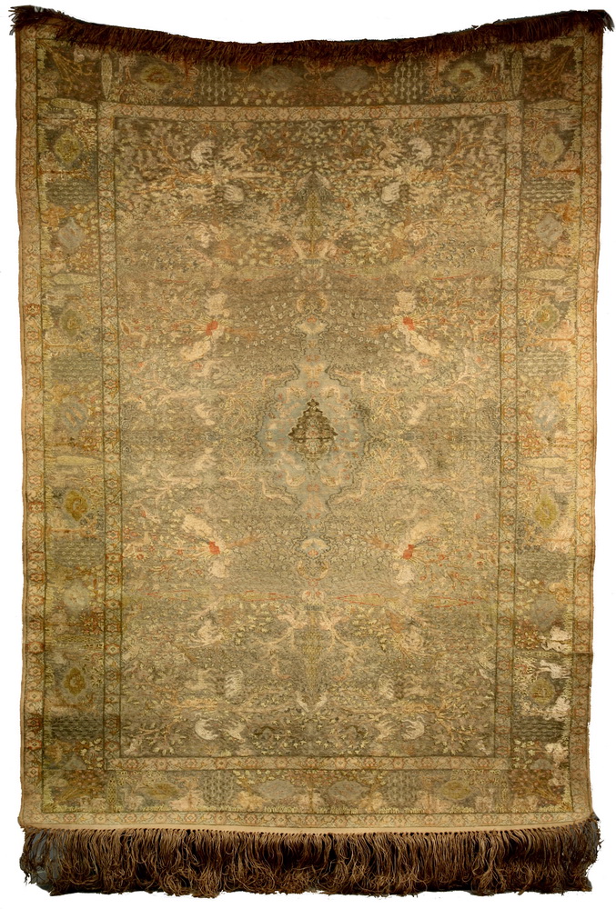 Appraisal: TURKISH SILK GOLD RUG - Turkish Kayseri Silk and Metal