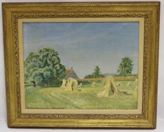 Appraisal: FREDERIK ELLEGAARD BORN DENMARK OIL PAINTING ON CANVAS DEPICTING HAYSTACKS