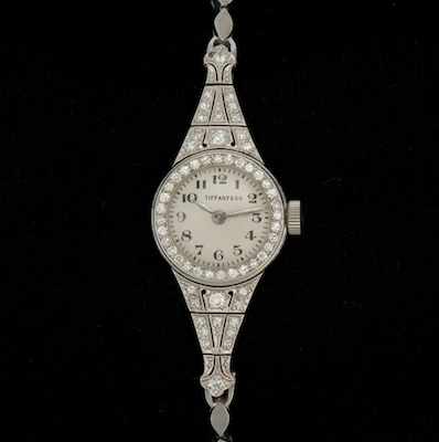 Appraisal: A Tiffany Co Platinum and Diamond Watch on Gold Bracelet