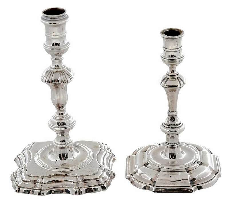 Appraisal: Two George II English Silver Tapersticks London both with stepped