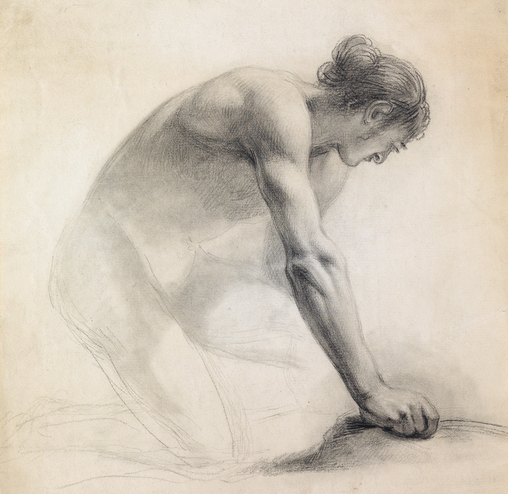 Appraisal: BENJAMIN WEST Kneeling Figure Pencil on cream laid paper x