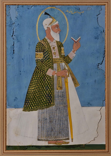 Appraisal: AN INDIAN MINIATURE PAINTED WITH STANDING PRINCE a sword in