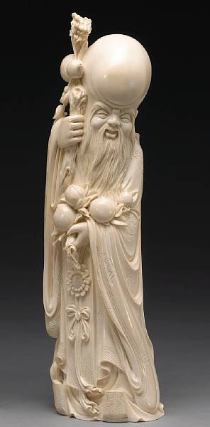 Appraisal: An ivory figure of Shoulao th Century Shown in a