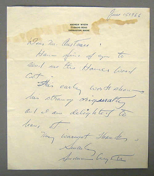 Appraisal: Two letters signed by Andrew Wyeth and Irving Berlin