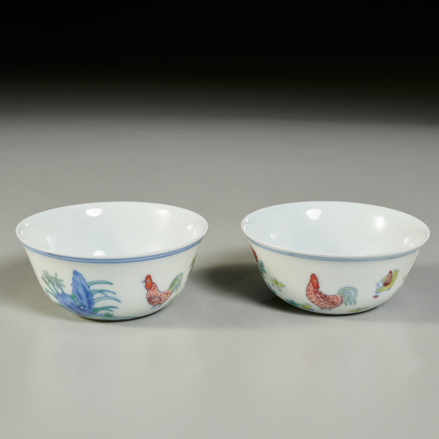 Appraisal: PAIR CHINESE DOUCAI CHICKEN CUPS Likely Republic Period or later