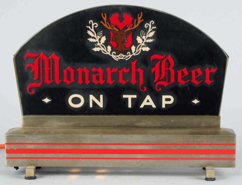 Appraisal: Monarch Beer Embossed Reverse Glass Sign Light-up sign with some