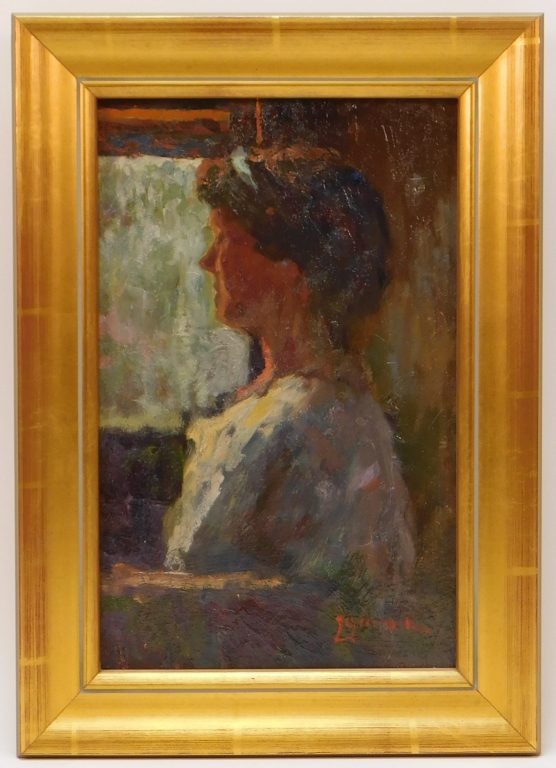 Appraisal: BERNARD LENNON WOMAN IN BLUE PORTRAIT PAINTING New York Connecticut