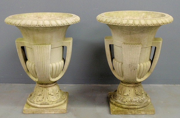 Appraisal: - Monumental pair of Art Deco terracotta garden urns signed