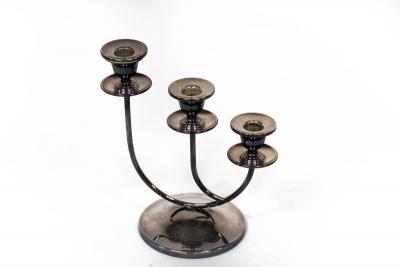 Appraisal: A modern silver three-branch candlestick Birmingham on a circular foot