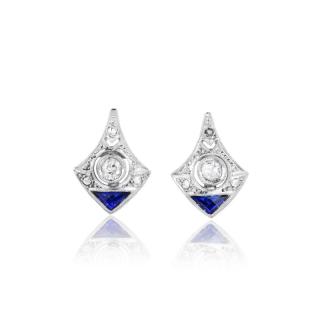 Appraisal: A Pair of Art Deco Diamond and Synthetic Sapphire Earrings