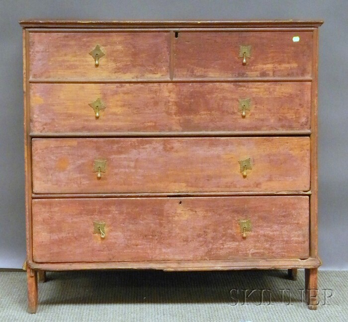 Appraisal: Red-painted th th Century Pine Blanket Chest over Two Long