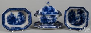 Appraisal: Flow Blue Coburg pattern tureen and undertray '' h ''