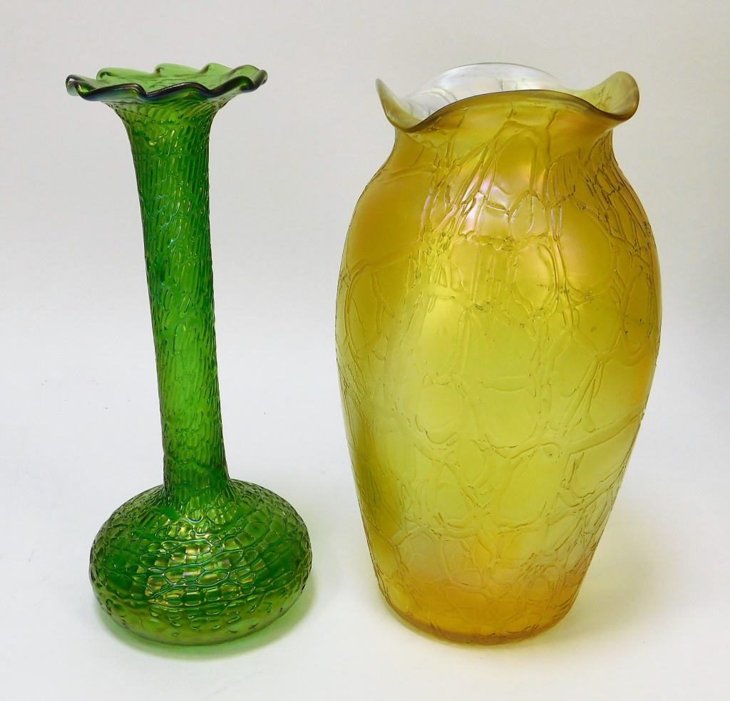 Appraisal: PC KRALIK CRACKLE THREAD BOHEMIAN ART GLASS VASES Bohemia th