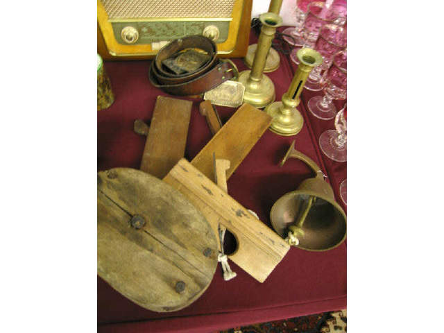 Appraisal: Estate Lot ship bell wooden planes pulley candlesticks more