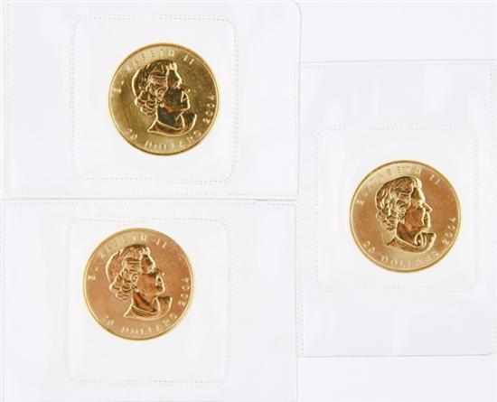 Appraisal: Canadian Gold Maple Leaf coins obverse with portrait of Queen