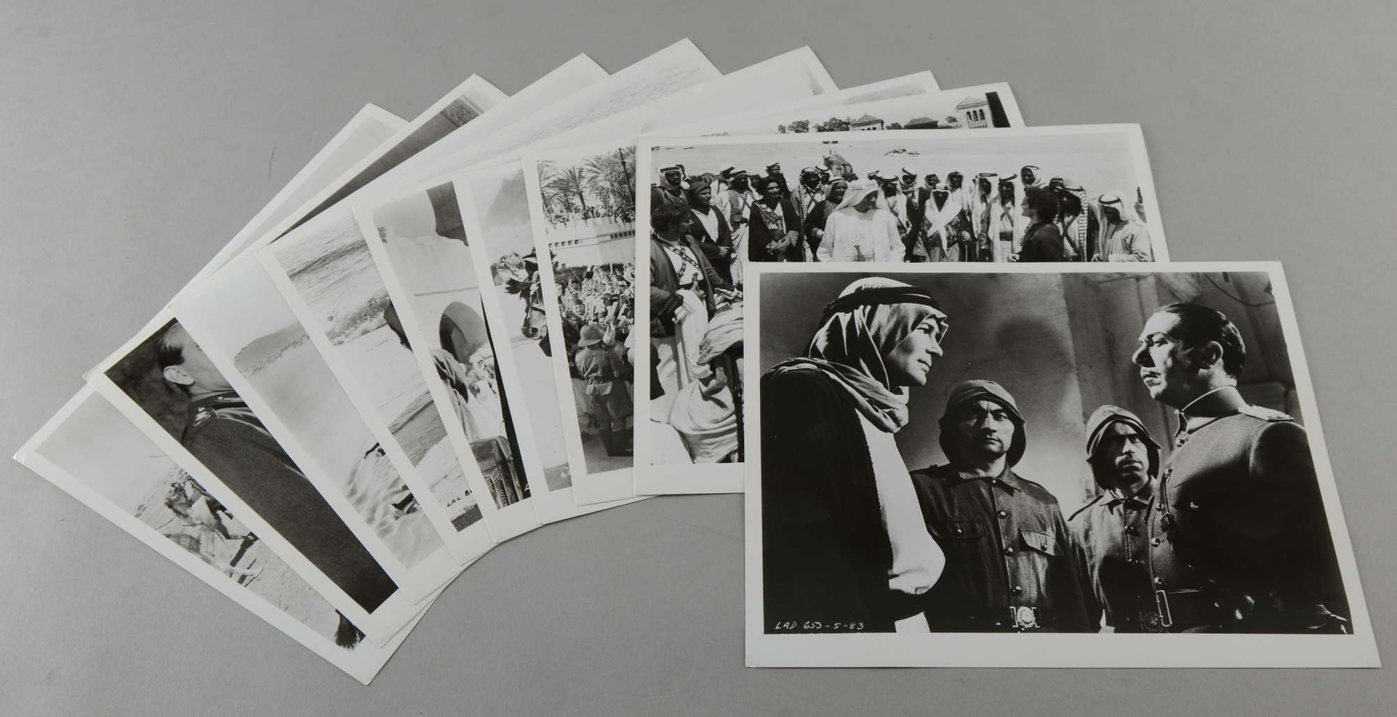 Appraisal: Lawrence of Arabia Nine x inch black white stills from