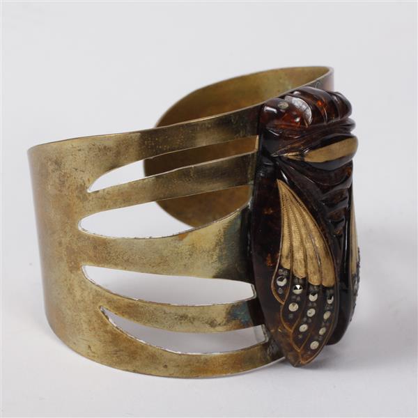 Appraisal: French Art Deco Brass Cuff Bracelet with applied studded gilt