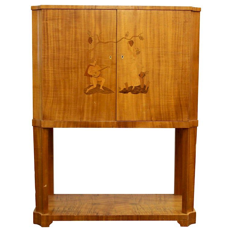 Appraisal: Swedish Art Deco Marquetry Bar Cabinet Swedish Art Deco bar