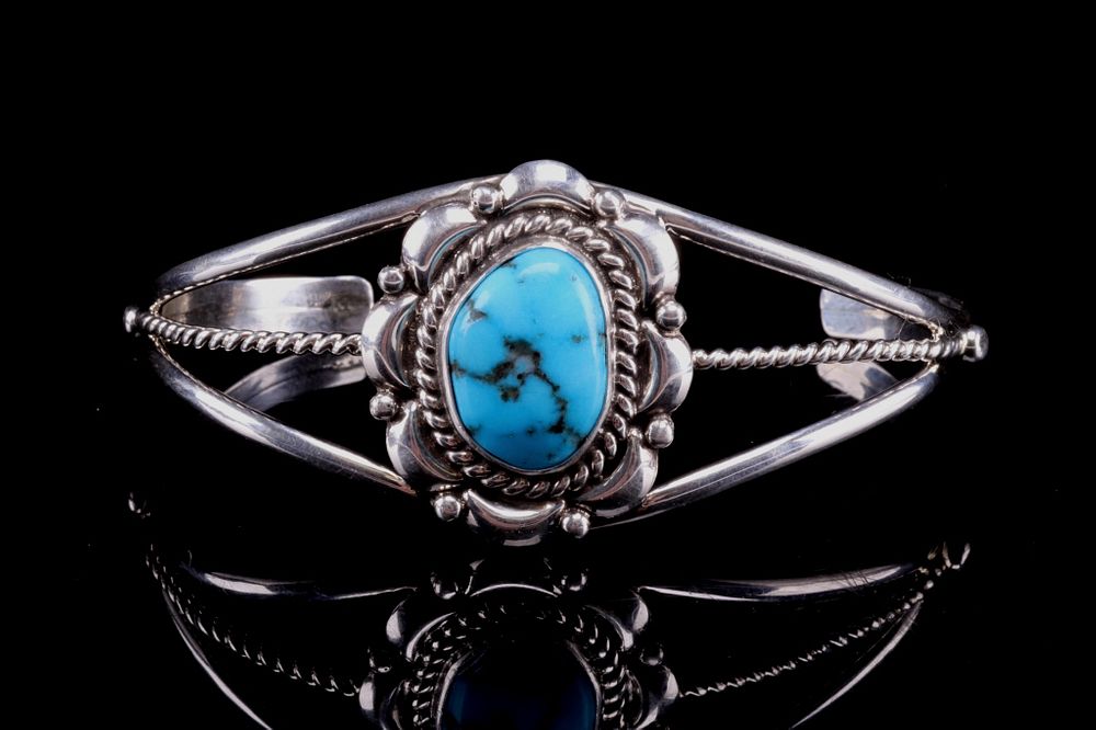 Appraisal: Navajo Larry Ruiz Silver Turquoise Bracelet Featured in this lot