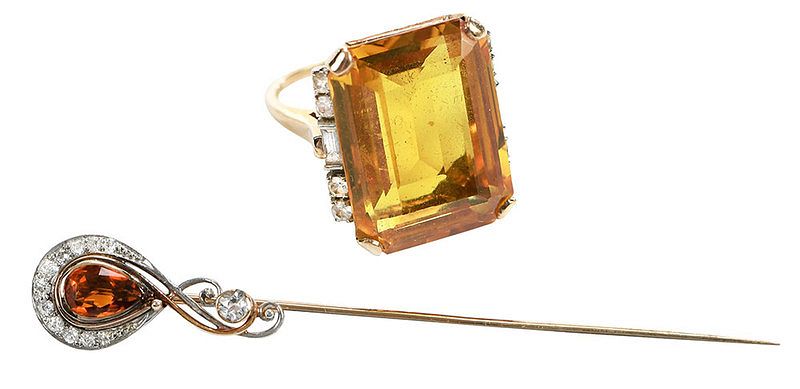 Appraisal: Platinum Topped kt Gemstone Stickpin and Ring stickpin with one