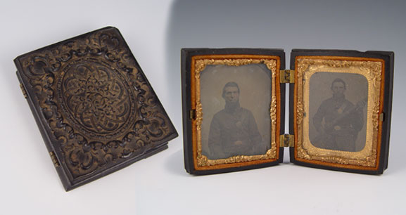 Appraisal: PAIR CIVIL WAR SOLDIERS WITH RIFLE TINTYPES Unidentified Union soldiers