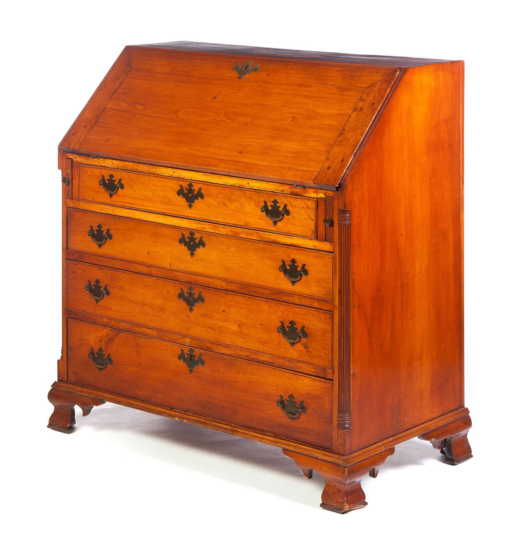 Appraisal: AMERICAN SLANT-FRONT DESK Nineteenth century cherry Desk section with fitted