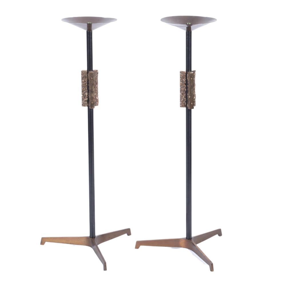 Appraisal: PAIR OF MCM BRUTALIST MIXED METAL ALTER CANDLE FLOOR STANDS