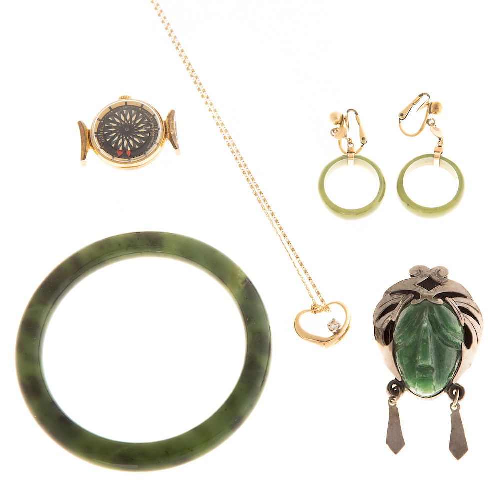 Appraisal: A Collection of Ladies Vintage Jewelry with Jade K yellow