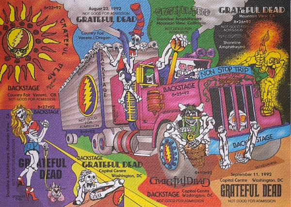 Appraisal: A Grateful Dead sheet of uncut satin backstage passes Depicting