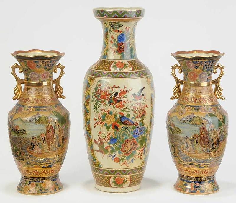 Appraisal: Three Chinese Enameled and Gilt Vases th century pair and