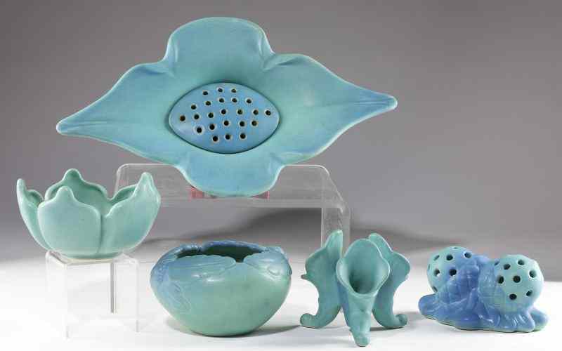 Appraisal: Five Pieces of Matching Van Briggle Potteryall with blended blue