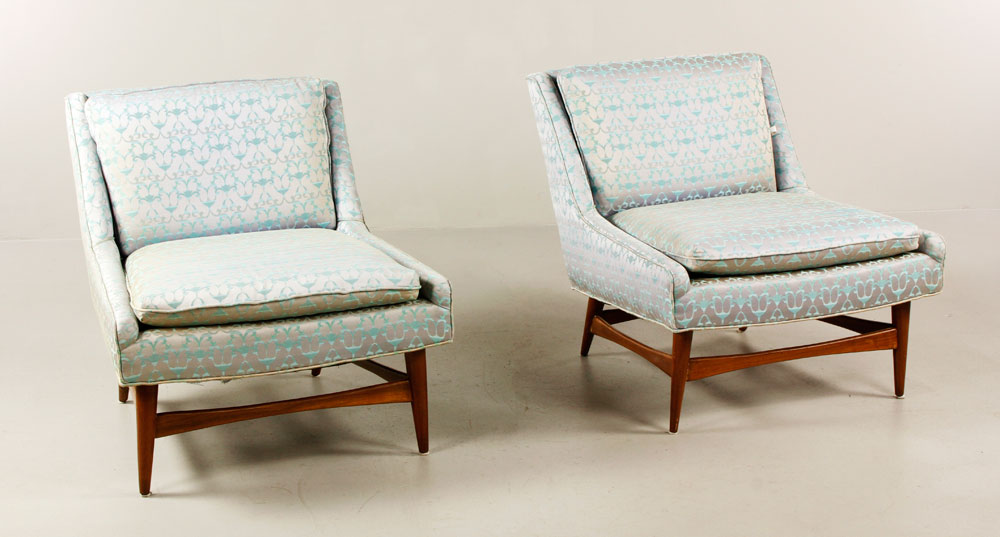 Appraisal: - Pair of Mid-Century Modern Slipper Chairs Pair of Mid-Century