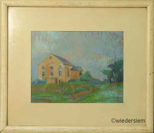 Appraisal: Colorful impressionist pastel of a church on a hill signed