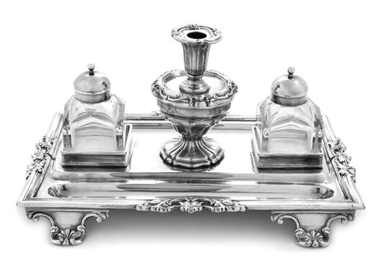 Appraisal: Sale Lot An English Silver-Plate Inkstand of rectangular form fitted