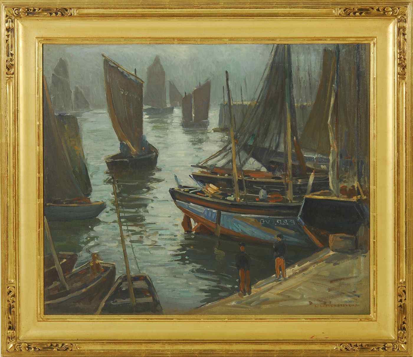 Appraisal: WILLIAM LESTER STEVENSAmerican - Fishermen at the dock Signed lower