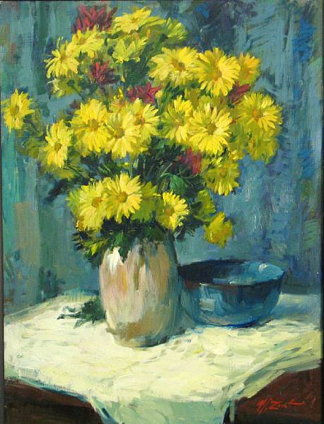 Appraisal: Wade Zint American - Still life with daisies signed 'W