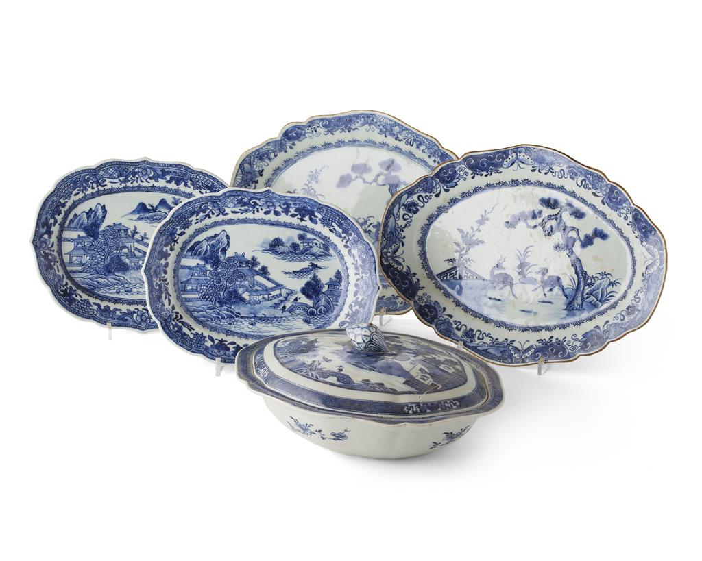 Appraisal: GROUP OF BLUE AND WHITE EXPORT PORCELAIN QING DYNASTY TH