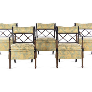 Appraisal: A Set of Five Regency Style Painted Armchairs th Century