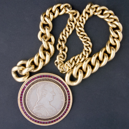 Appraisal: Maria Theresia coin and k yg composition necklace Silver coin